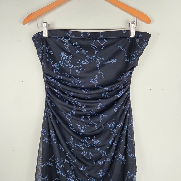 Vtg Y2K Blue‎ Floral Glitter Strapless Mesh Dress L Whimsigoth Fairy Grunge HOCO - Picture 2 of 10